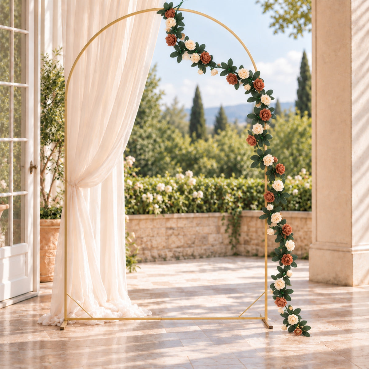 2 Pack 8ft Artificial Silk Flower Garland Mini Rose Vines with 45 Flower Heads - Natural & Ivory