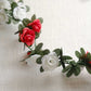 8ft red and ivory artificial silk flower garland with mini rose vines.