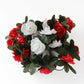 8ft red and ivory artificial silk flower garland with mini rose vines.