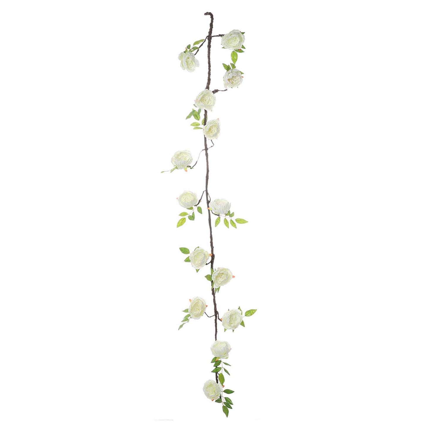 Cream artificial silk peony hanging flower garland with faux vine.