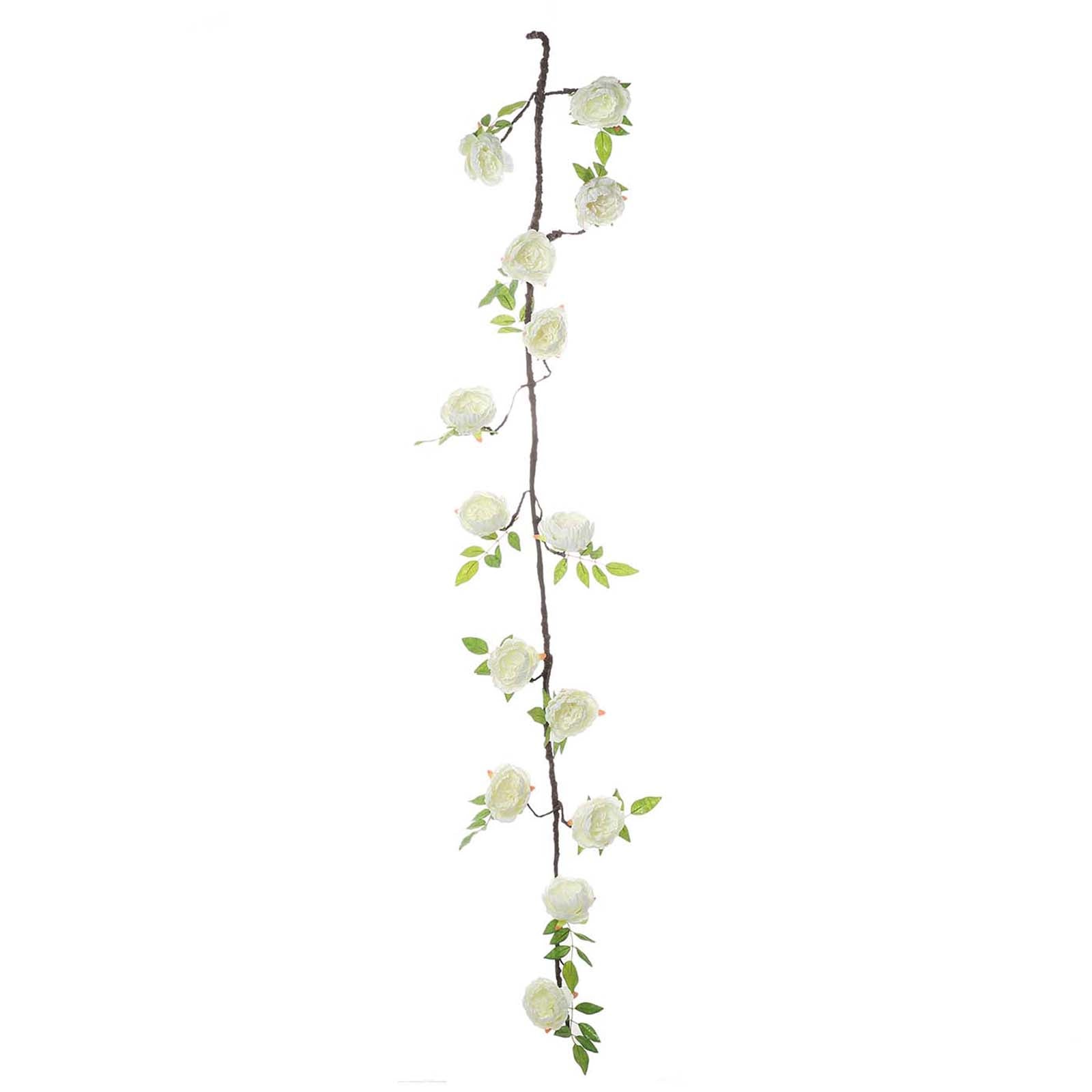 Cream artificial silk peony hanging flower garland with faux vine.