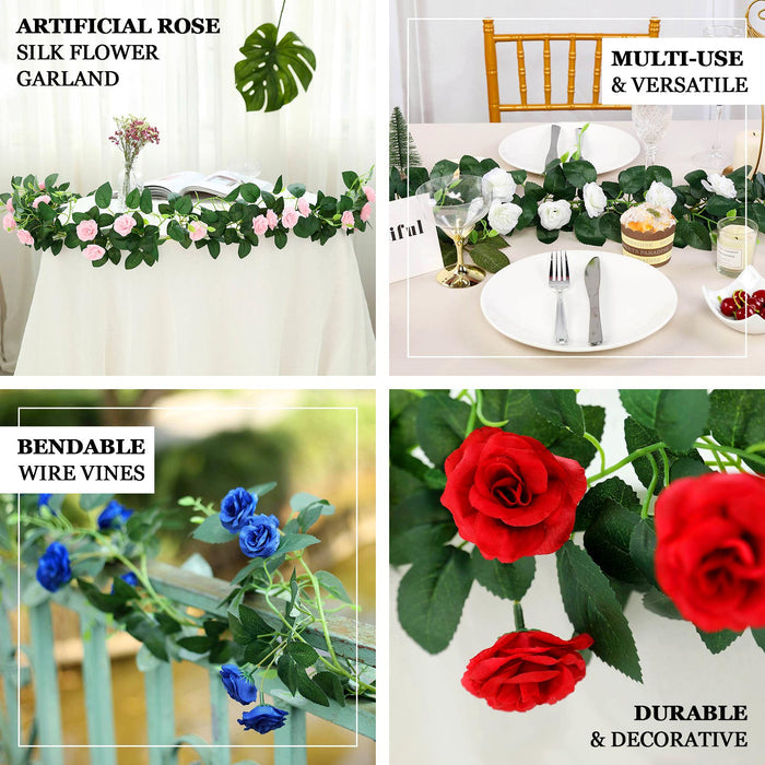20 Cream Artificial Silk Roses Flower Garland, Hanging Vine