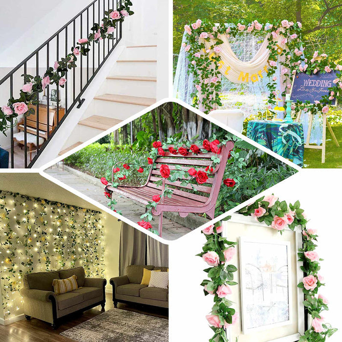 Cream artificial silk rose flower garland for home decor and events.