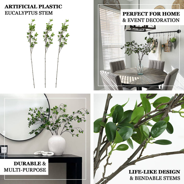43" Faux Greenery Stems - Green Artificial Ficus Branches for Vase Decoration