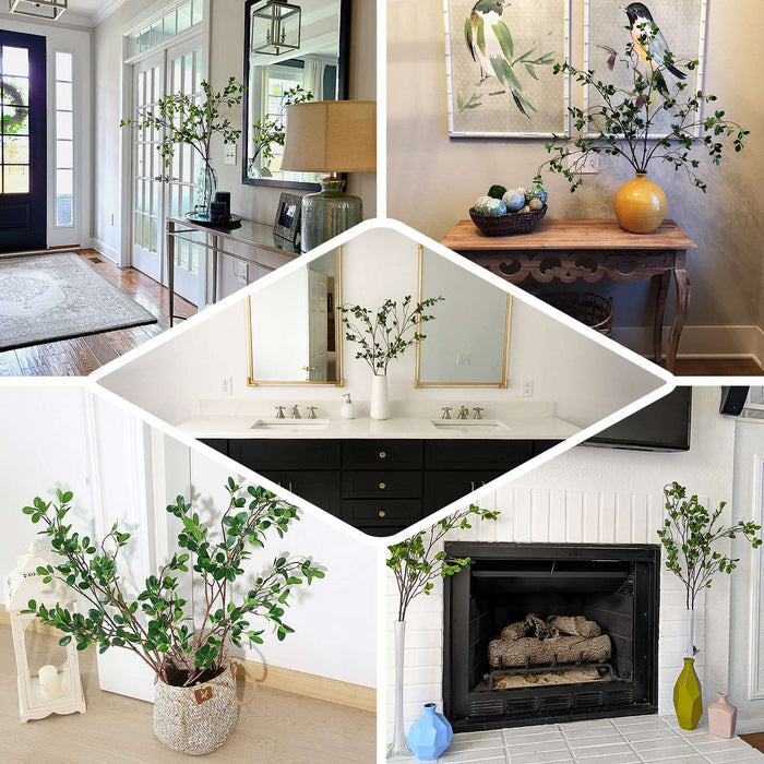 43" Artificial Ficus Branches Leaf Spray in vibrant green for vase decoration.