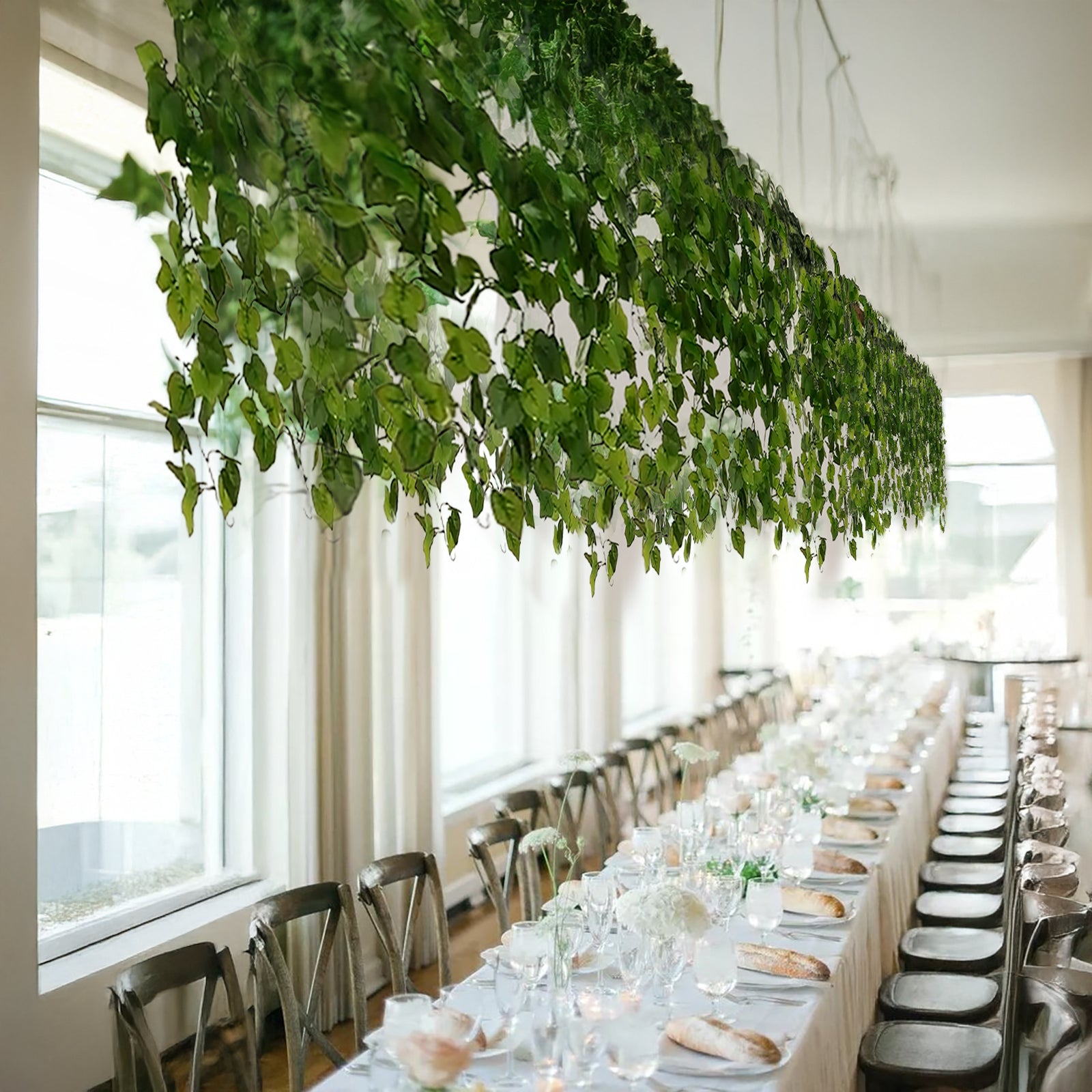 3ft artificial greenery with cottonwood leaves in vibrant green, perfect for event decor.