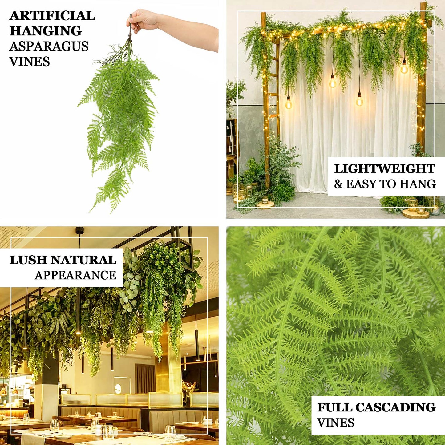10 Pack Artificial Hanging Fern Bushes – 32" Asparagus Fern Trailing Plants for Green Wall, Vertical