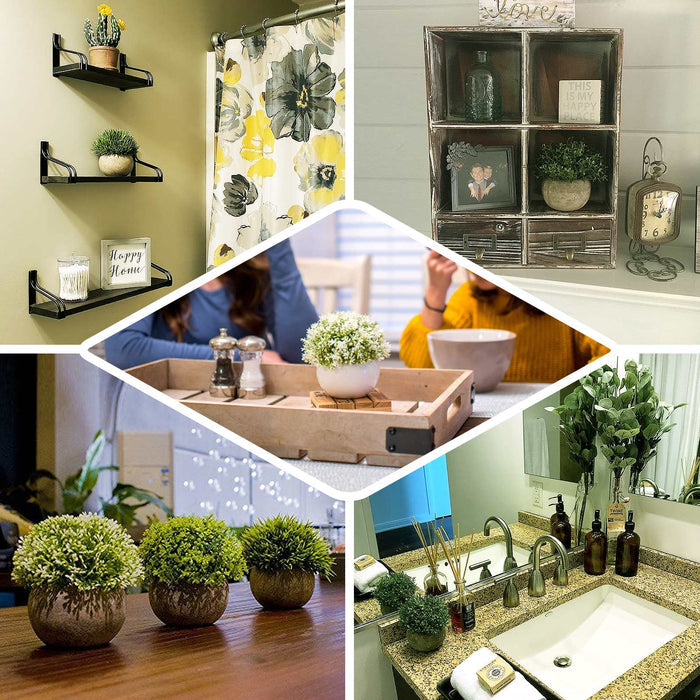 2 Plant Set | 5" Mini Potted Artificial Boxwood Topiary Faux Planter Collection