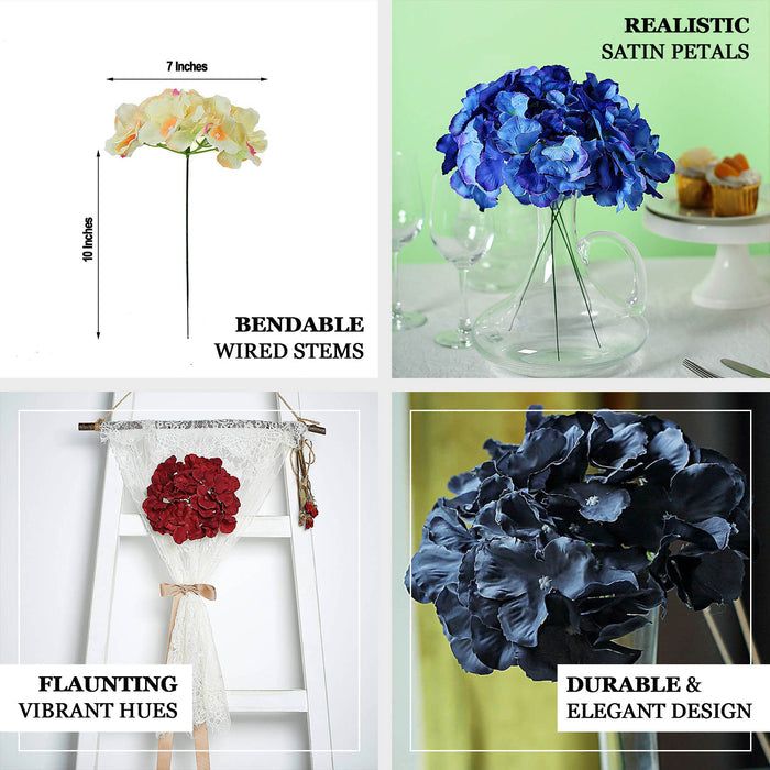 Burgundy artificial satin hydrangeas for DIY arrangements.