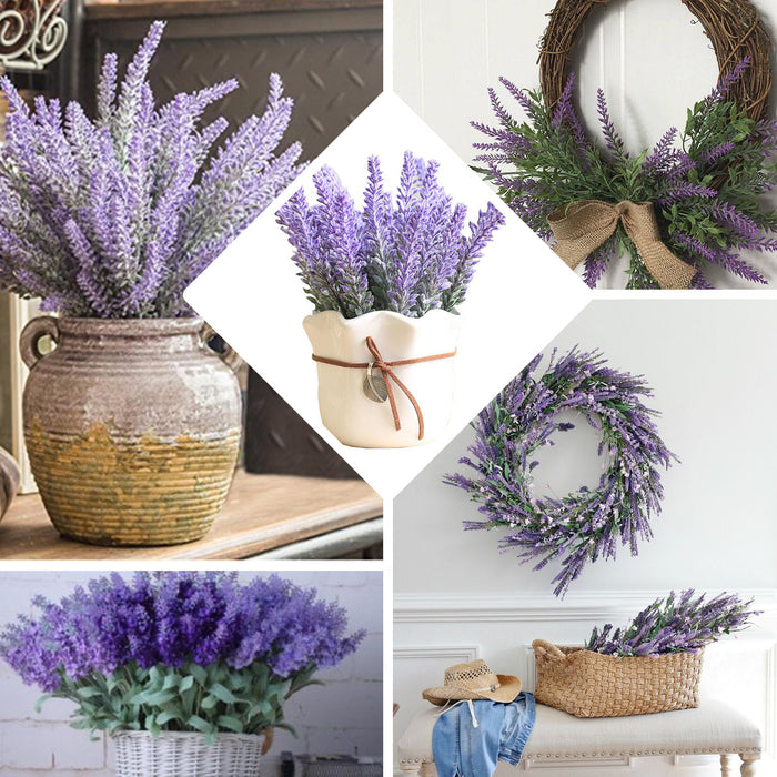 14" Artificial Lavender Bouquet with Purple Lilac Flower Stems and Greenery.