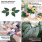 Frosted green artificial rose leaves for DIY wreaths and garlands.