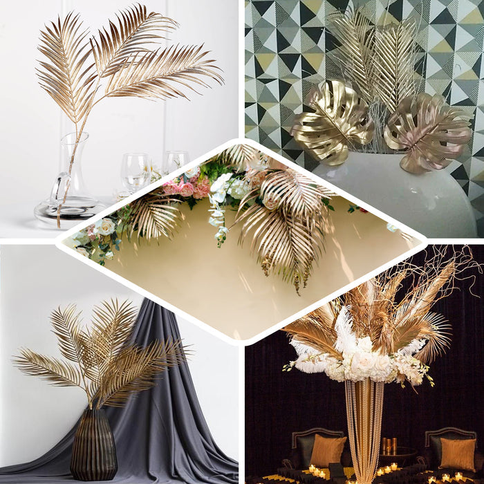 2 Stems | 32" Metallic Gold Artificial Palm Leaf Branch Vase Filler