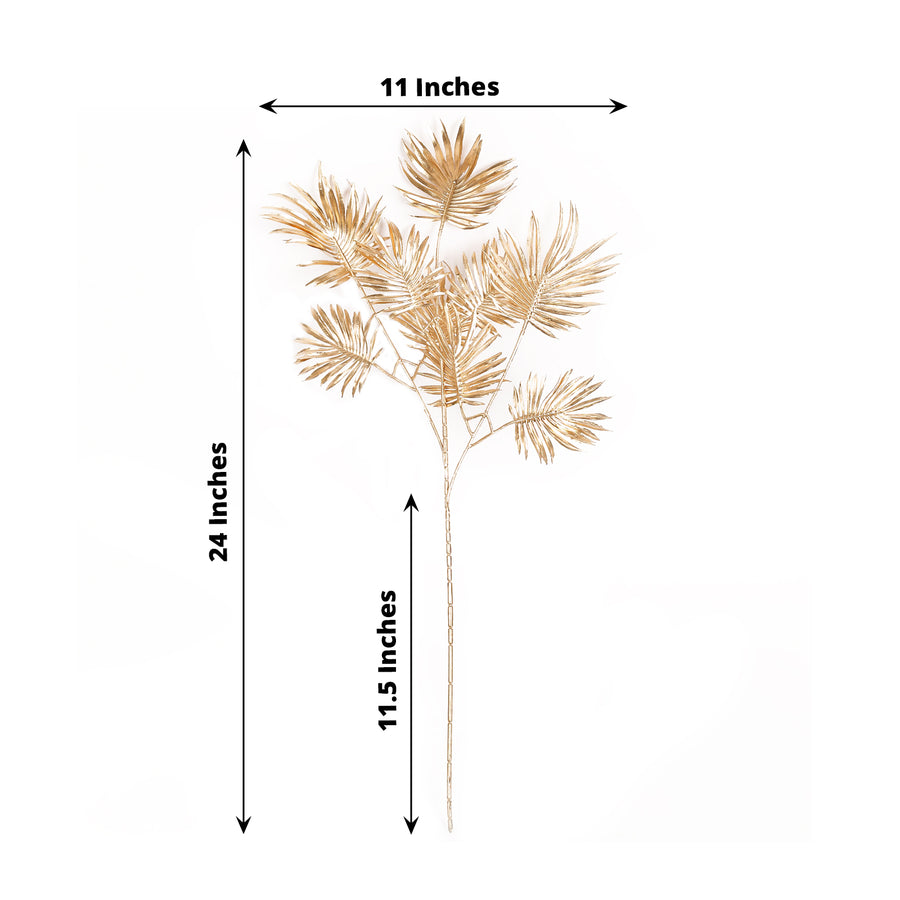 3 Pack | 24" Metallic Gold Artificial Plant Leaf Vase Fillers, Faux Palm Leaf Branches