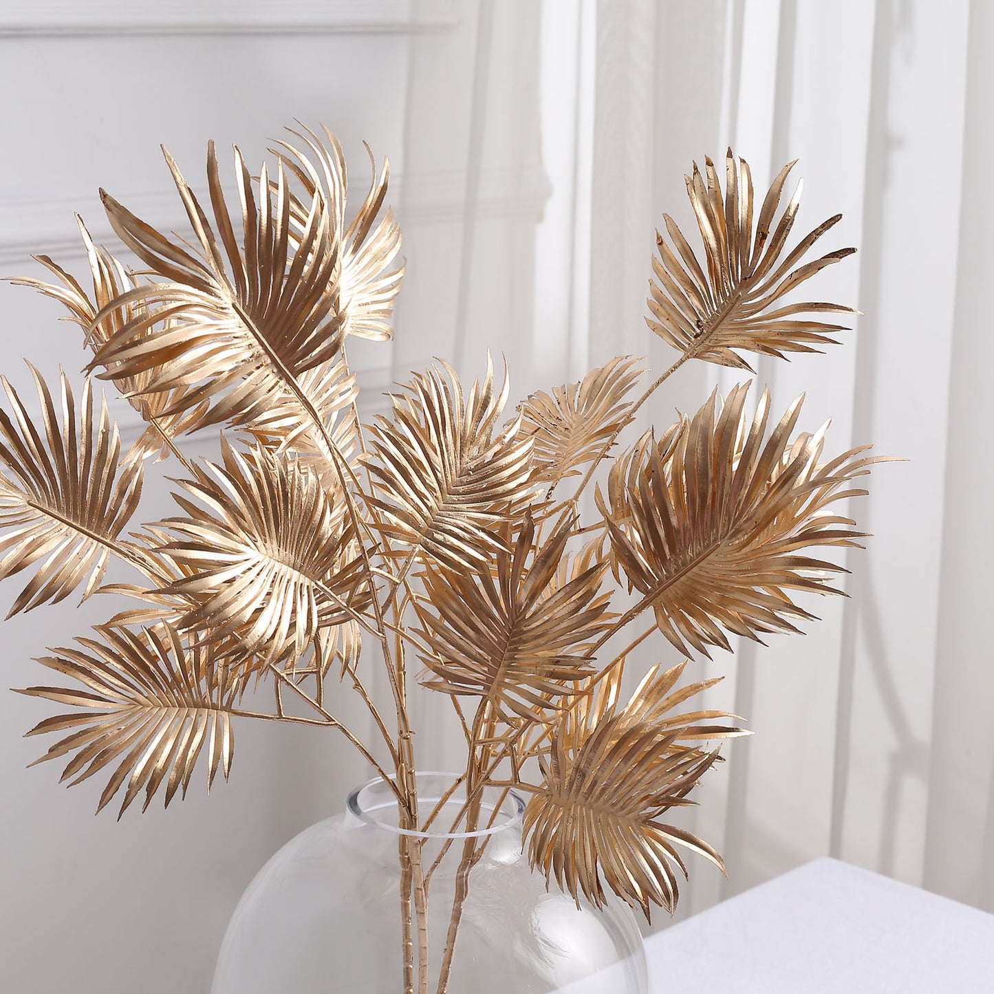 3 Pack | 24" Metallic Gold Artificial Plant Leaf Vase Fillers, Faux Palm Leaf Branches