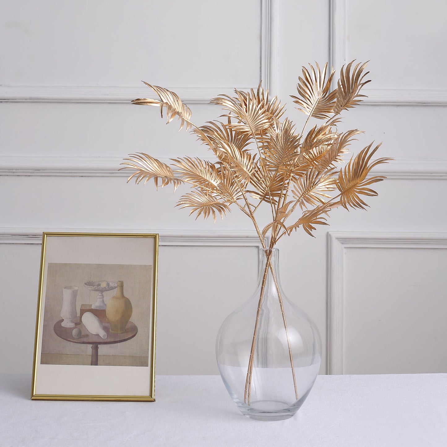 3 Pack | 24" Metallic Gold Artificial Plant Leaf Vase Fillers, Faux Palm Leaf Branches