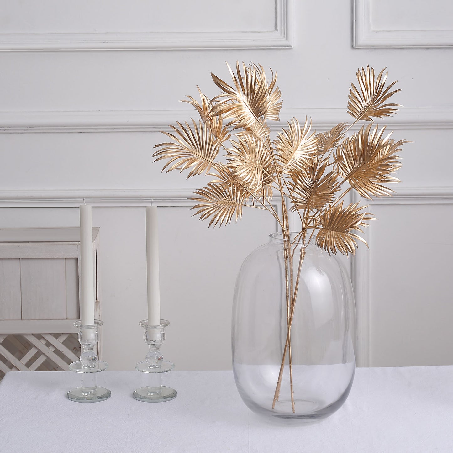 3 Pack | 24" Metallic Gold Artificial Plant Leaf Vase Fillers, Faux Palm Leaf Branches