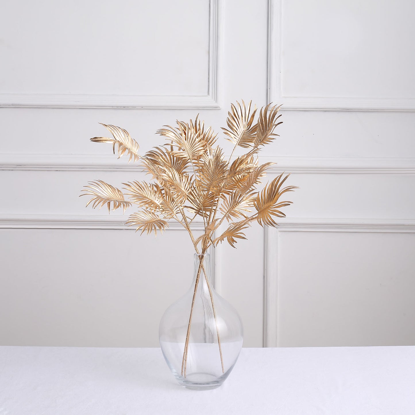 3 Pack | 24" Metallic Gold Artificial Plant Leaf Vase Fillers, Faux Palm Leaf Branches