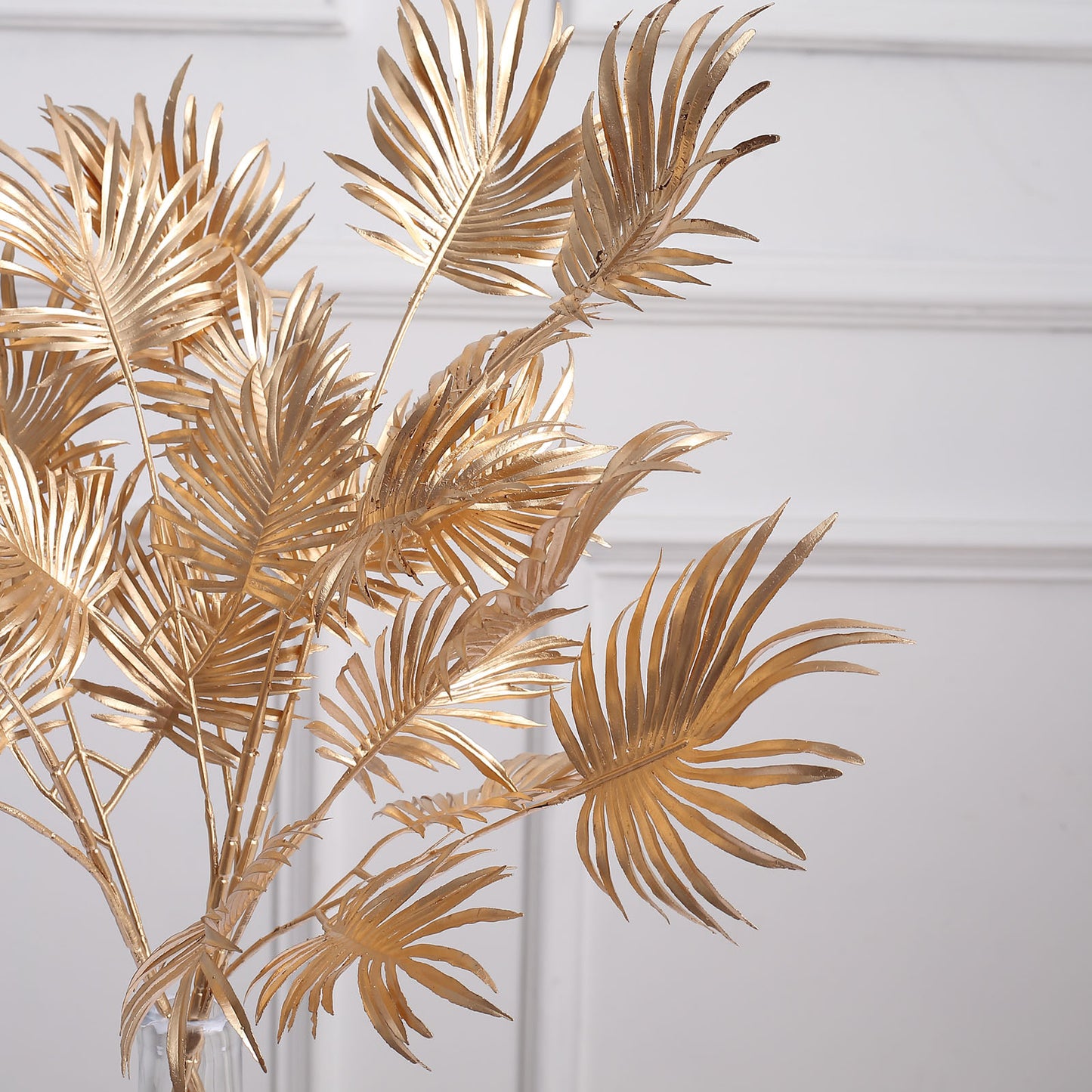 3 Pack | 24" Metallic Gold Artificial Plant Leaf Vase Fillers, Faux Palm Leaf Branches