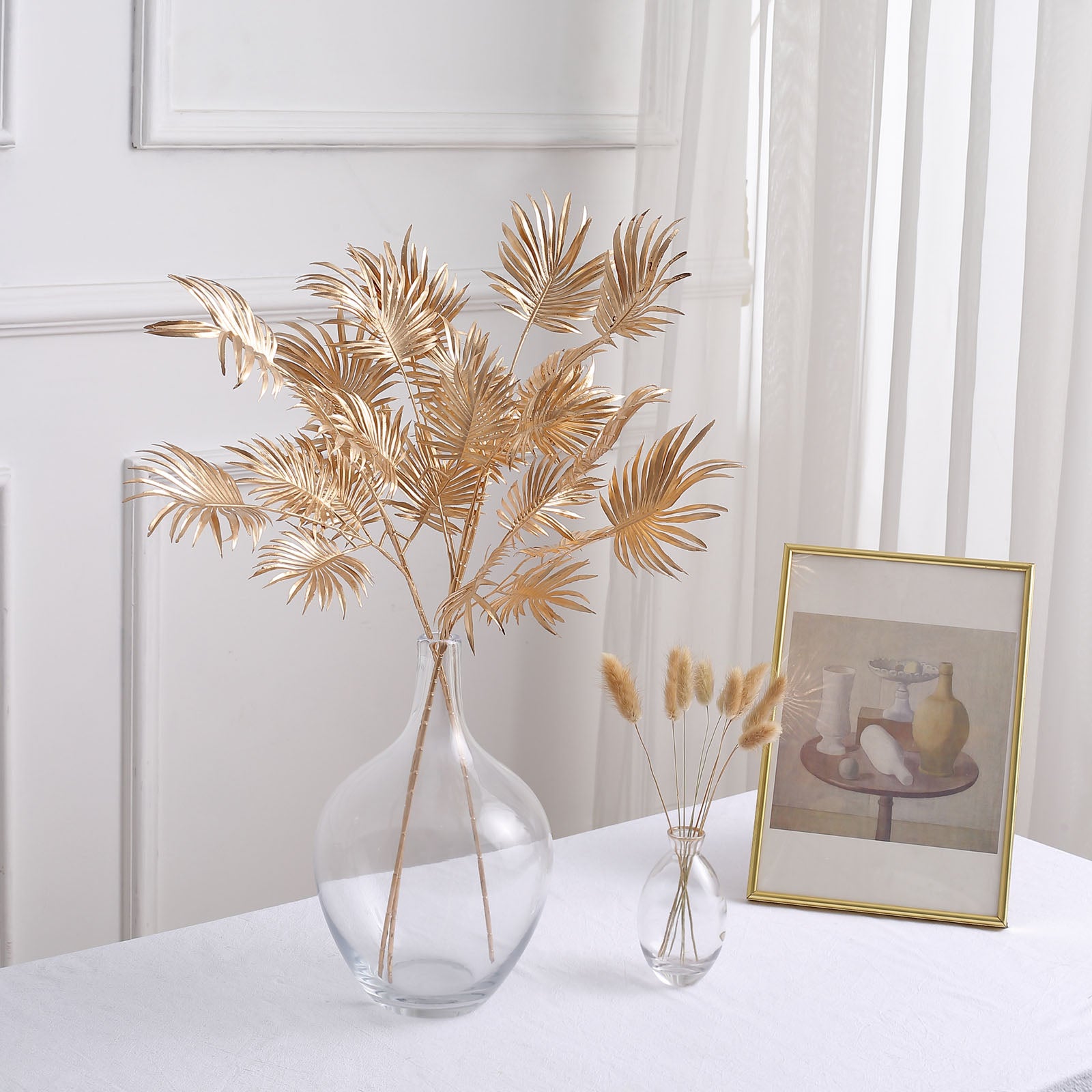 3 Pack | 24" Metallic Gold Artificial Plant Leaf Vase Fillers, Faux Palm Leaf Branches