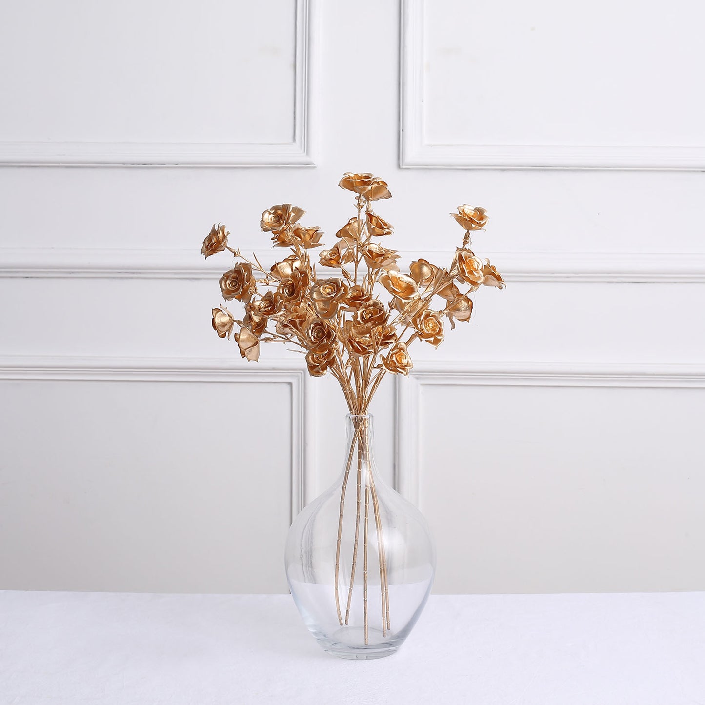 3 Pack Metallic Gold Decorative Faux Rose Flower Branches, Artificial Floral Sprays - 22"