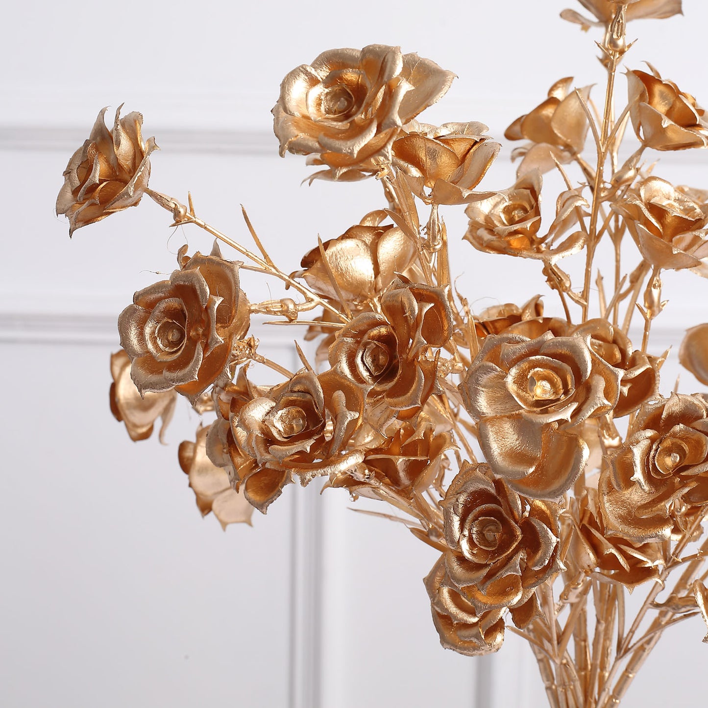 3 Pack Metallic Gold Decorative Faux Rose Flower Branches, Artificial Floral Sprays - 22"#whtbkgd