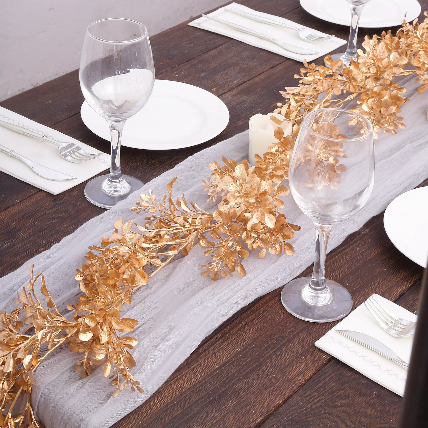 6ft Metallic Gold Artificial Boxwood Leaf Hanging Vine, Faux Decorative Table Garland