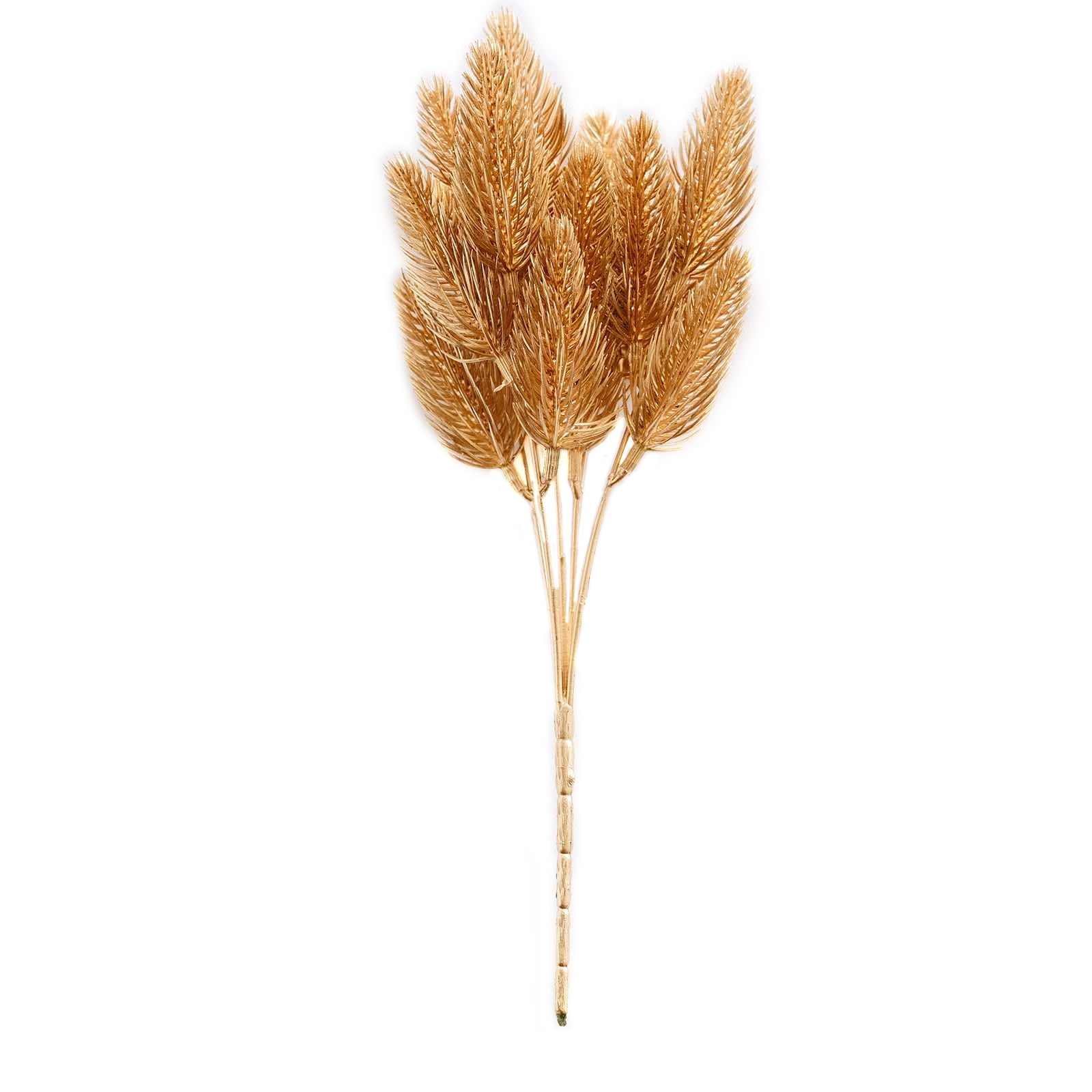 4 Pack Metallic Gold Faux Pine Needle Branches, 11" Artificial Pine Grass Bushes Floral Sprays