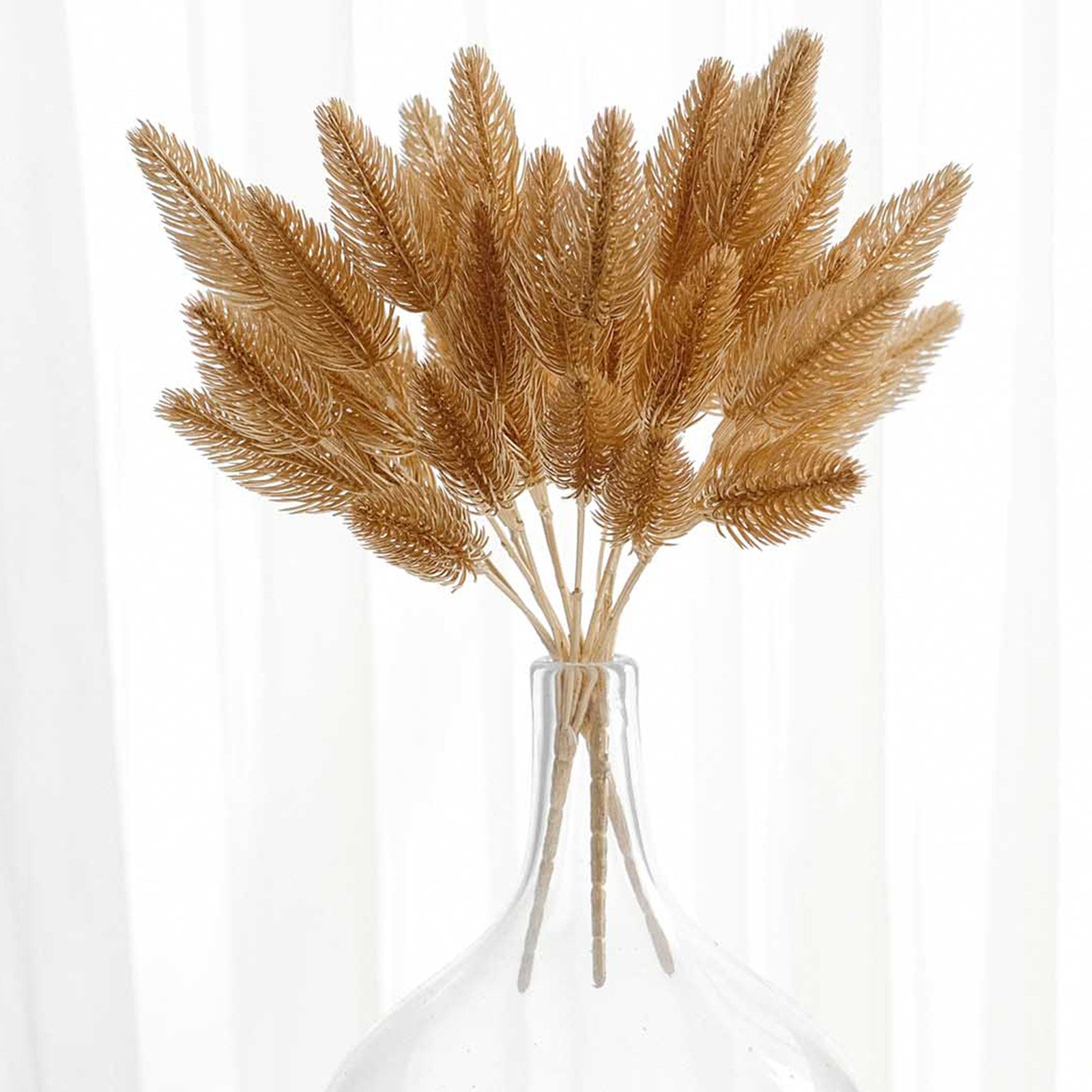 4 Pack Metallic Gold Faux Pine Needle Branches, 11" Artificial Pine Grass Bushes Floral Sprays