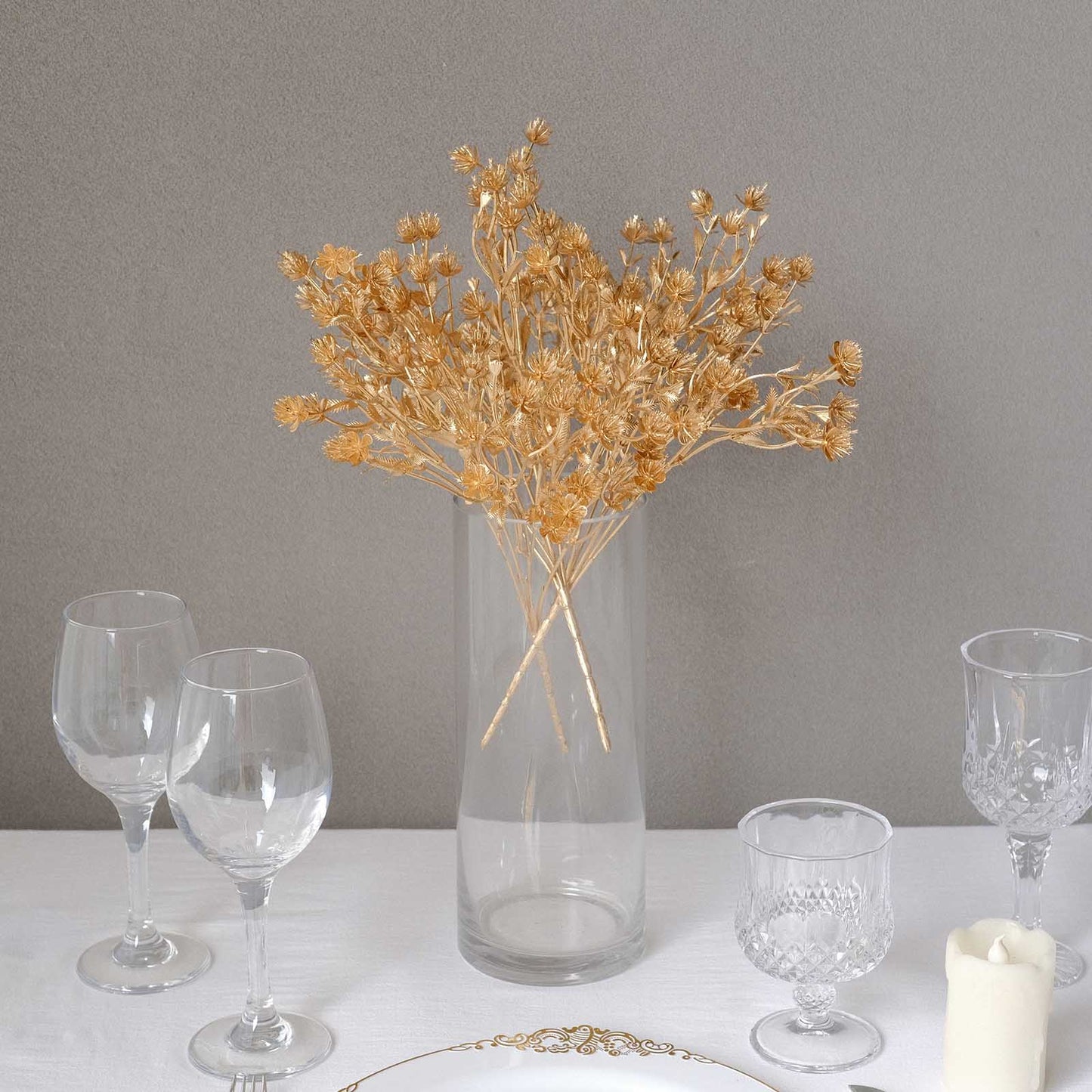 4 Pack Metallic Gold Artificial Baby's Breath Flower Bushes, 13" Decorative Gypsophila Floral Bushes Sprays