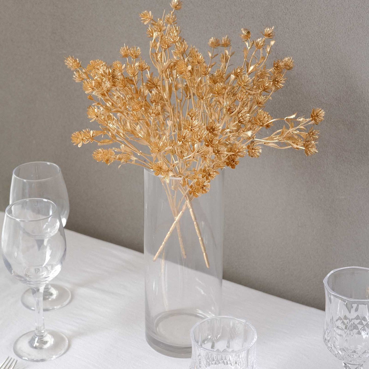 4 Pack Metallic Gold Artificial Baby's Breath Flower Bushes, 13" Decorative Gypsophila Floral Bushes Sprays