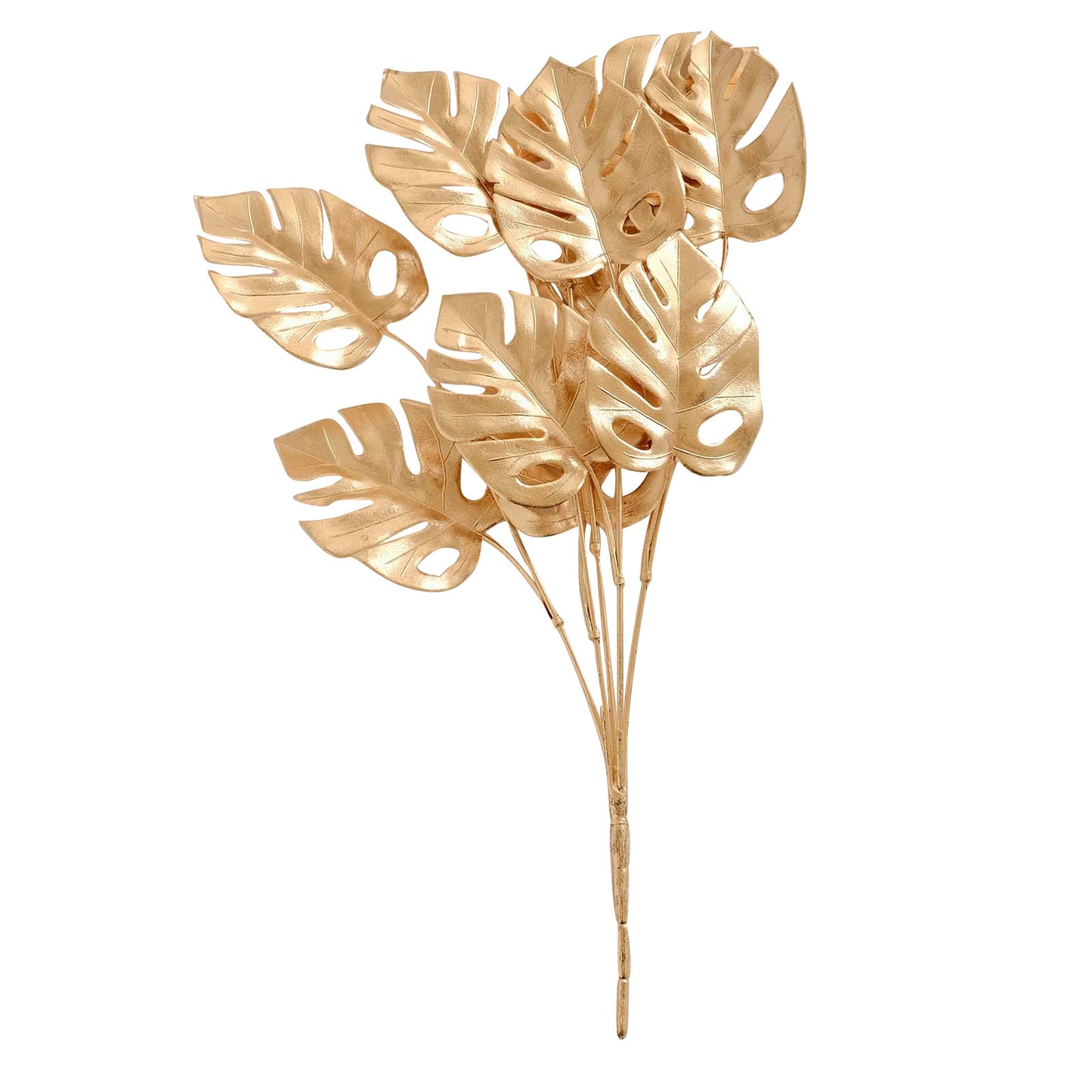 4 Pack Metallic Gold Artificial Monstera Leaves Bunches, 14" Tropical Palm Leaf Bushes Vase Fillers