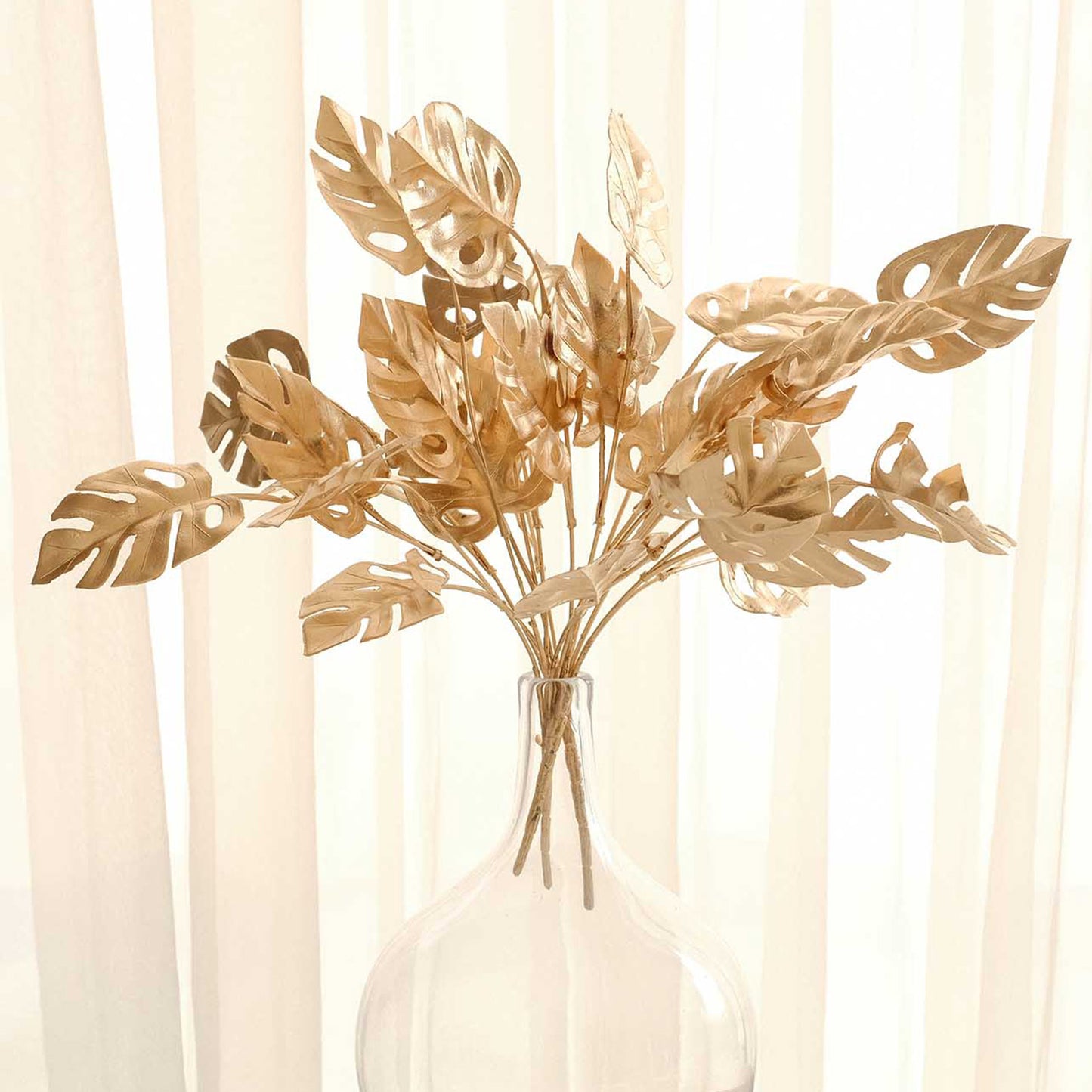 4 Pack Metallic Gold Artificial Monstera Leaves Bunches, 14" Tropical Palm Leaf Bushes Vase Fillers