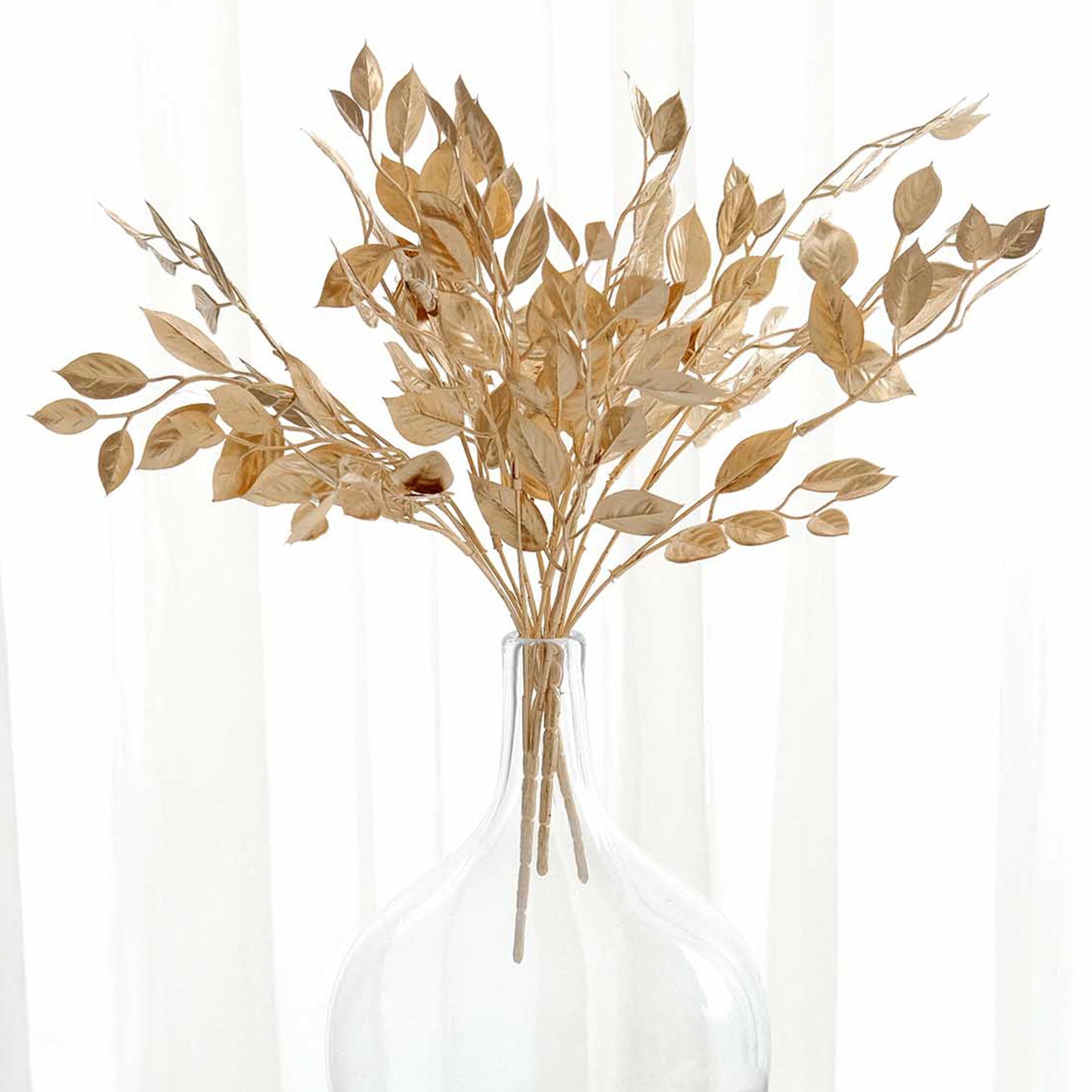 4 Pack Metallic Gold Faux Italian Ruscus Leaves Stems, 14" Artificial Plant Branches Vase Fillers