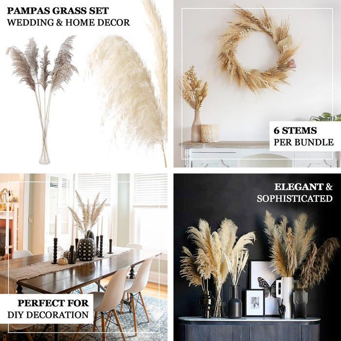 6 Stems | 32" Off White Dried Natural Pampas Grass Plant Sprays