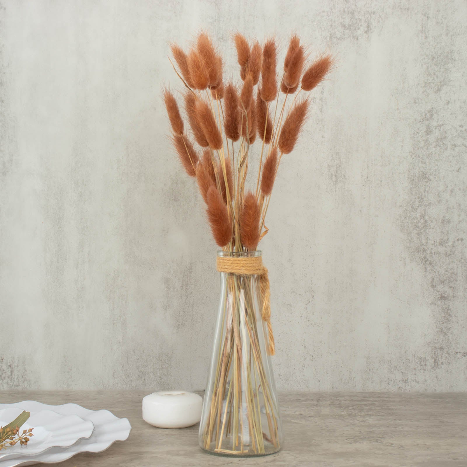 50 Pack | 15" Brown Rabbit Tail Dried Pampas Grass Flower Bouquets, Boho Stem Arrangements