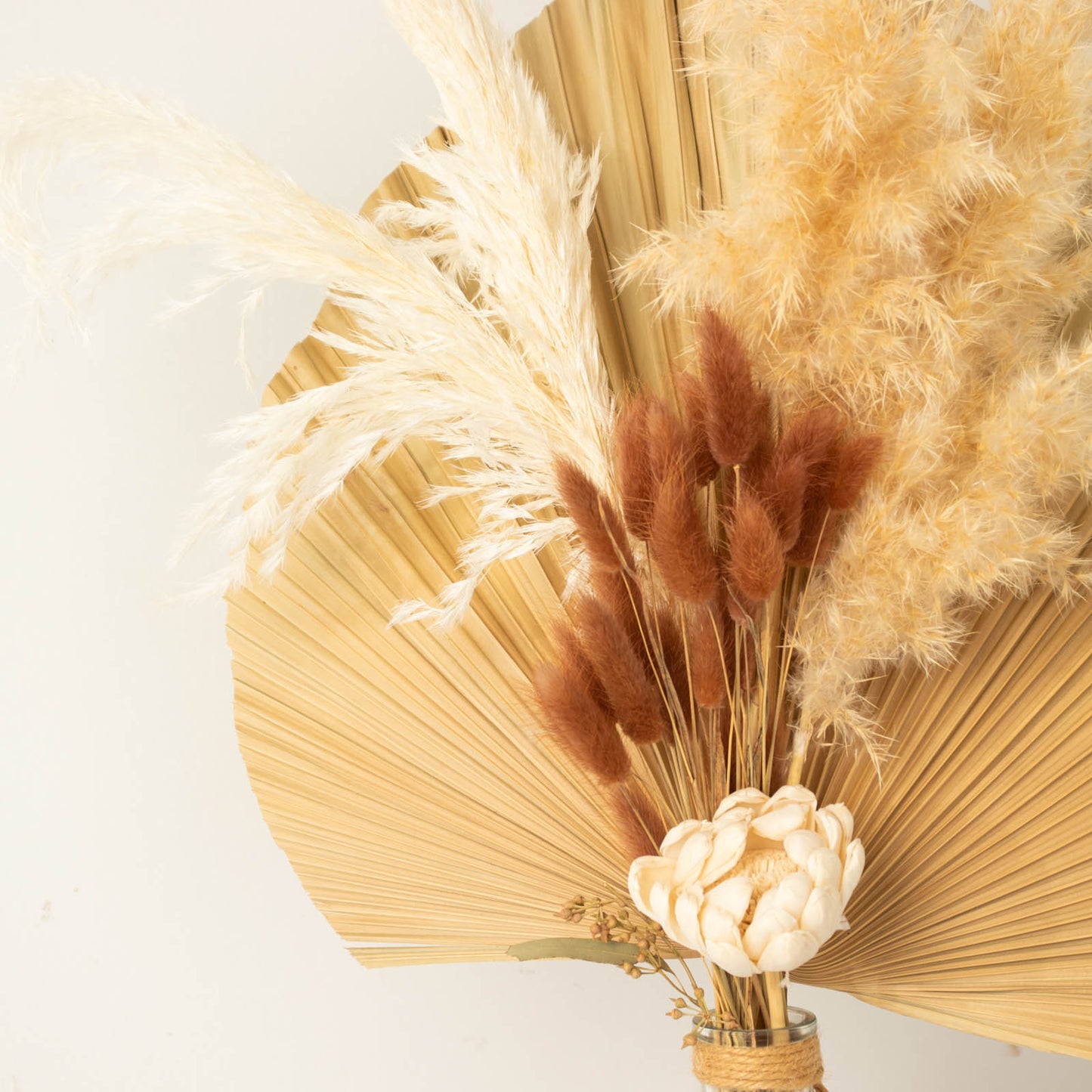 50 Pack | 15" Brown Rabbit Tail Dried Pampas Grass Flower Bouquets, Boho Stem Arrangements