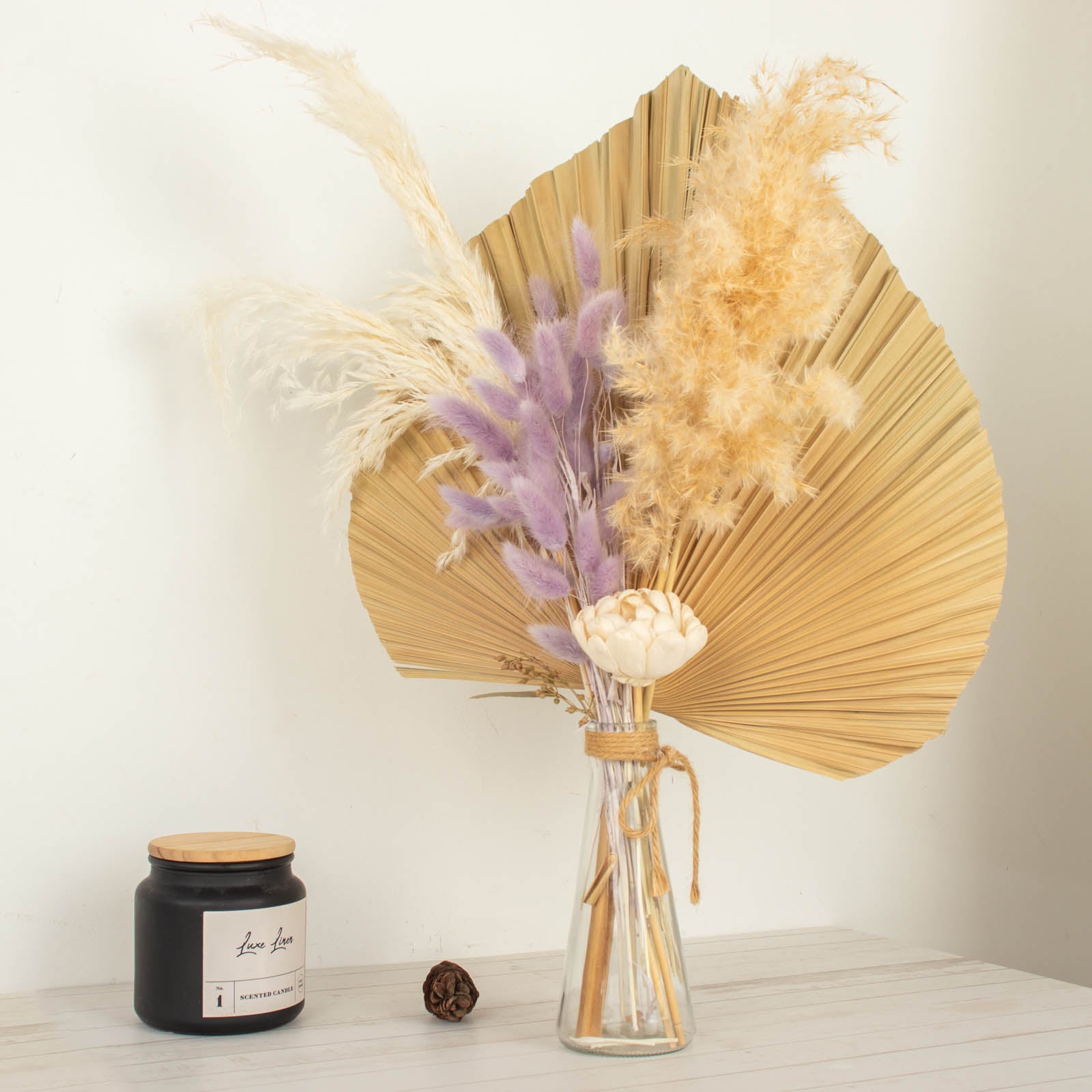 50 Pack | 15" Lavender Lilac Rabbit Tail Dried Pampas Grass Flower Bouquets, Boho Stem Arrangements