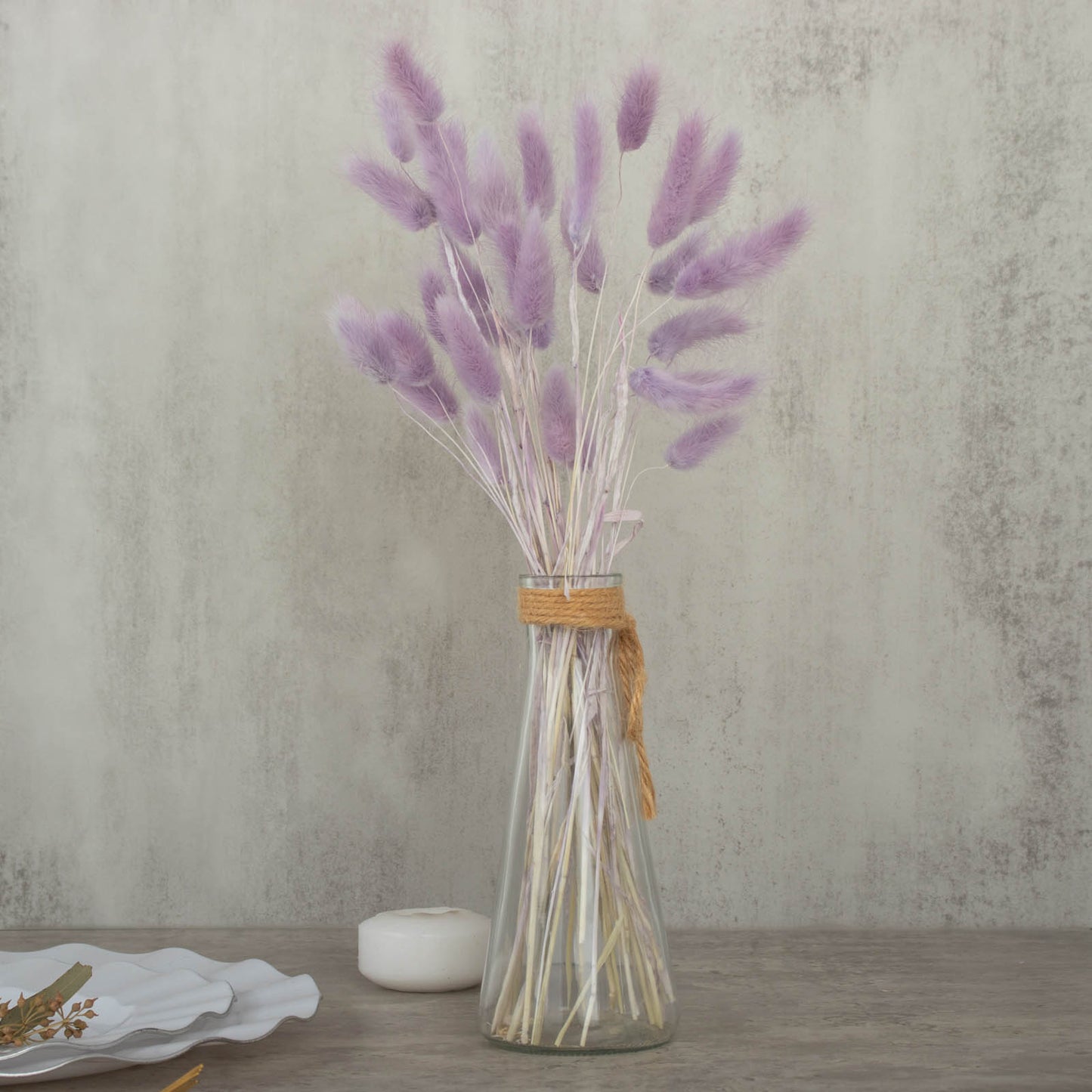 50 Pack | 15" Lavender Lilac Rabbit Tail Dried Pampas Grass Flower Bouquets, Boho Stem Arrangements