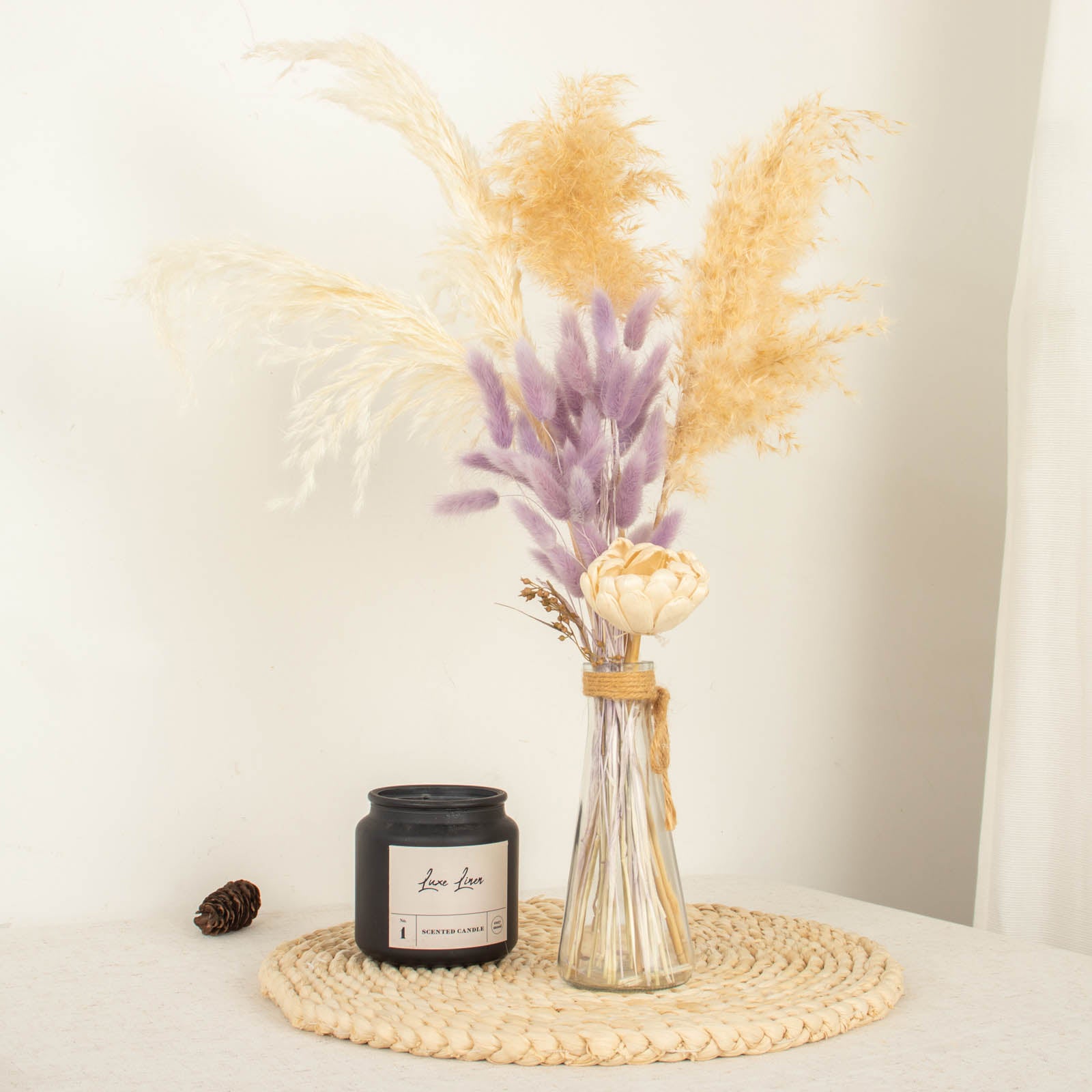 50 Pack | 15" Lavender Lilac Rabbit Tail Dried Pampas Grass Flower Bouquets, Boho Stem Arrangements