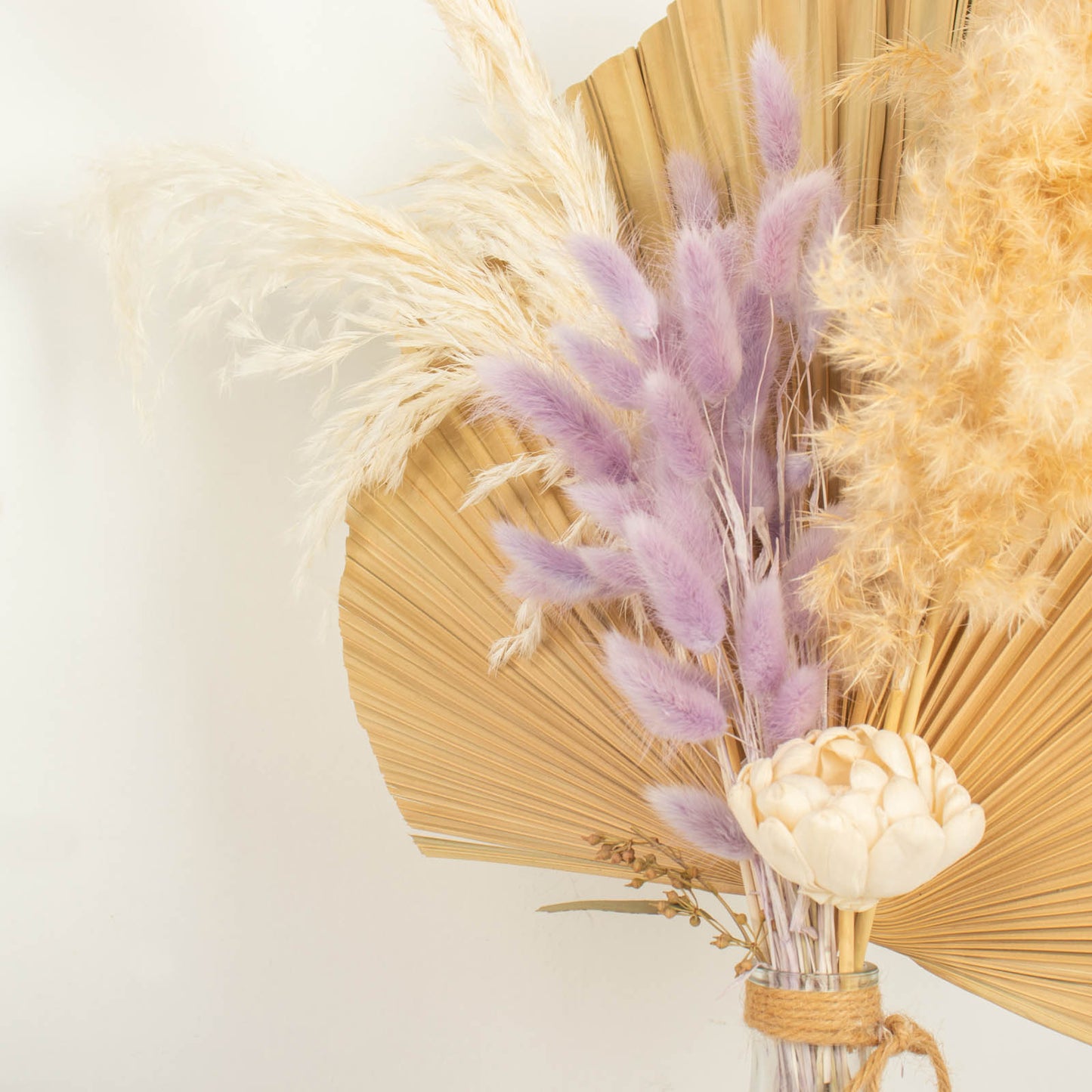 50 Pack | 15" Lavender Lilac Rabbit Tail Dried Pampas Grass Flower Bouquets, Boho Stem Arrangements