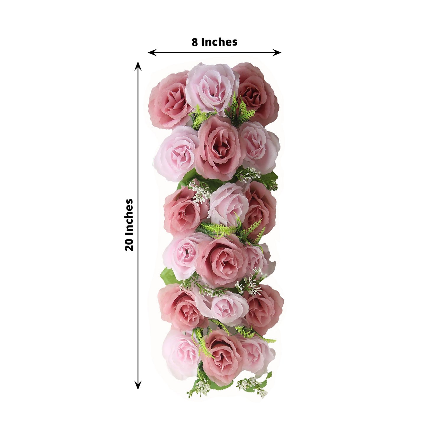Dusty rose silk flower panel table runner, 20"x8", ideal for wedding centerpieces.