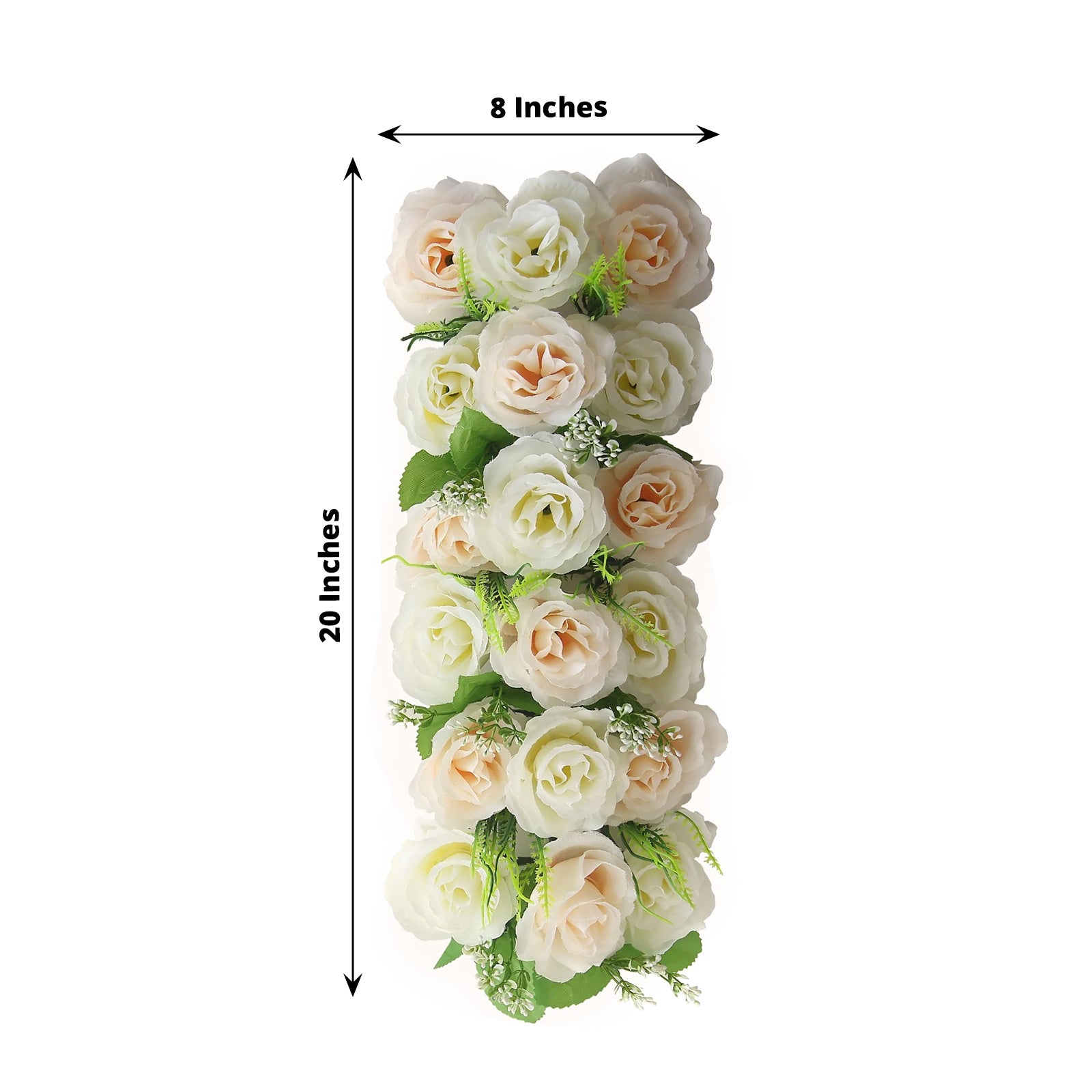 Cream ivory silk rose flower table runner, 20"x8", perfect for wedding centerpieces.