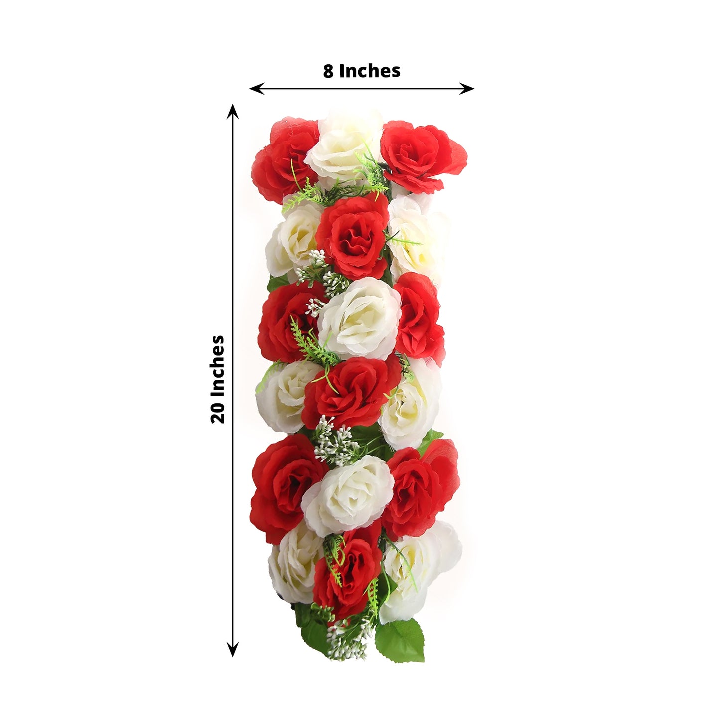 Red and ivory silk rose flower table runner, 20"x8", perfect for wedding centerpieces.
