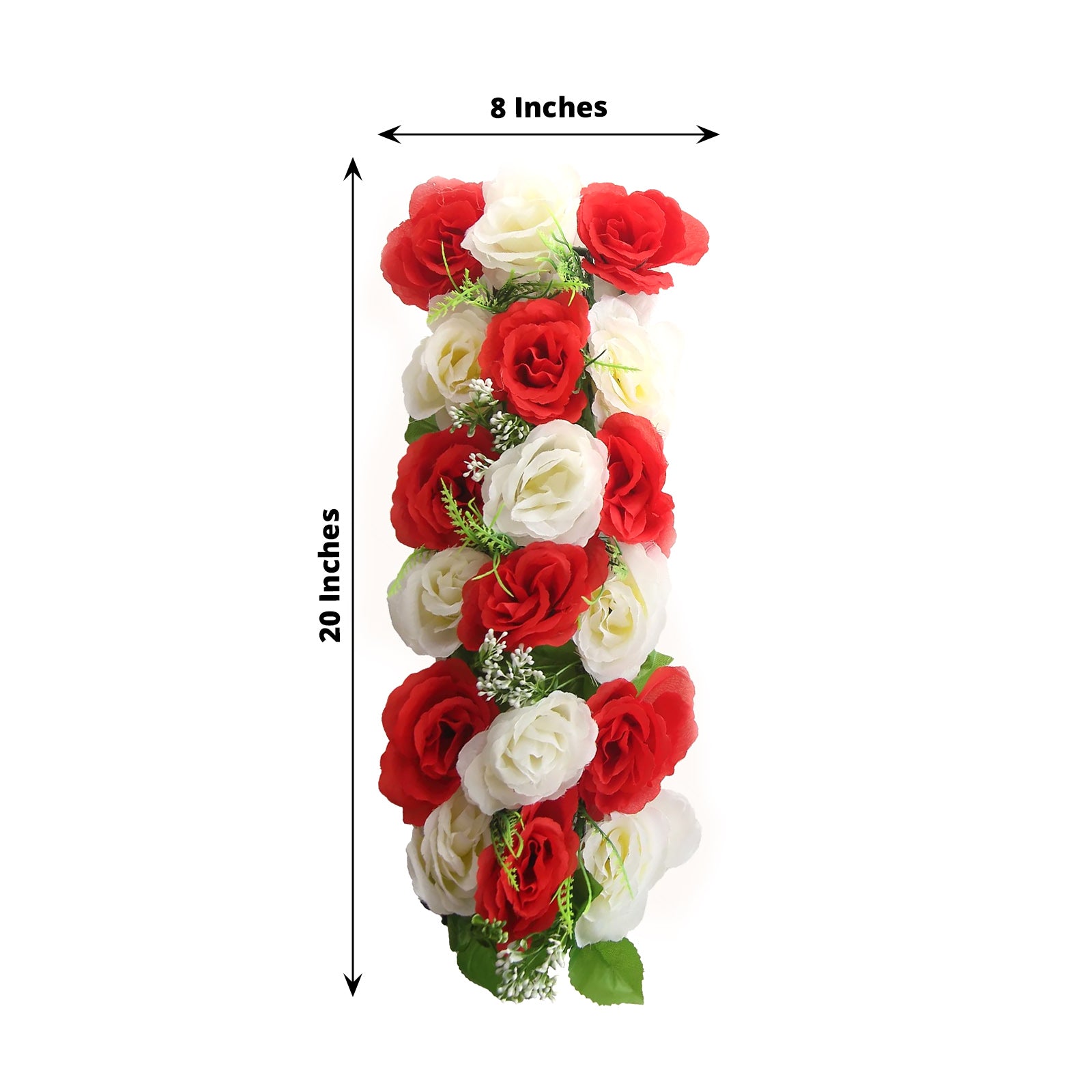 Red and ivory silk rose flower table runner, 20"x8", perfect for wedding centerpieces.