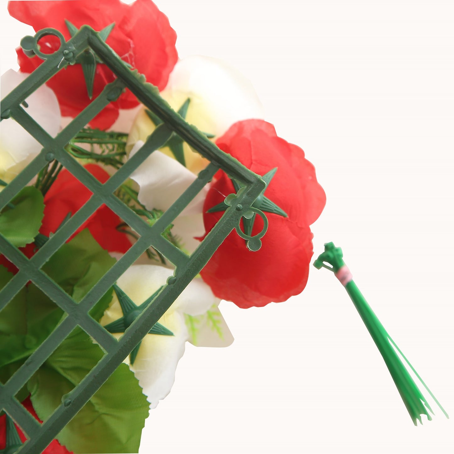 Red silk rose flower table runner arrangement.