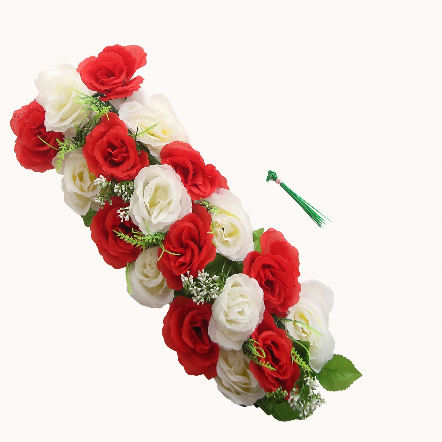 Red and ivory silk rose flower table runner for wedding centerpiece.