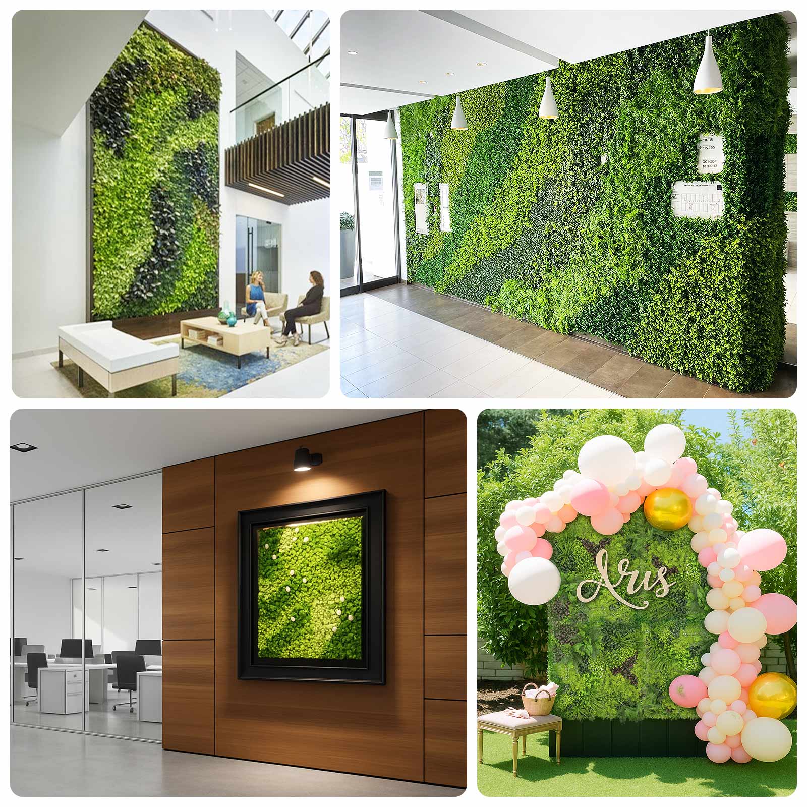 Artificial Boxwood Greenery Wall Panels, 40"×40" Grass Panels with Variegated Leaves and White Flowers, UV-Protected Backdrop – 2 Panels, Covers 22 Sq. Ft.