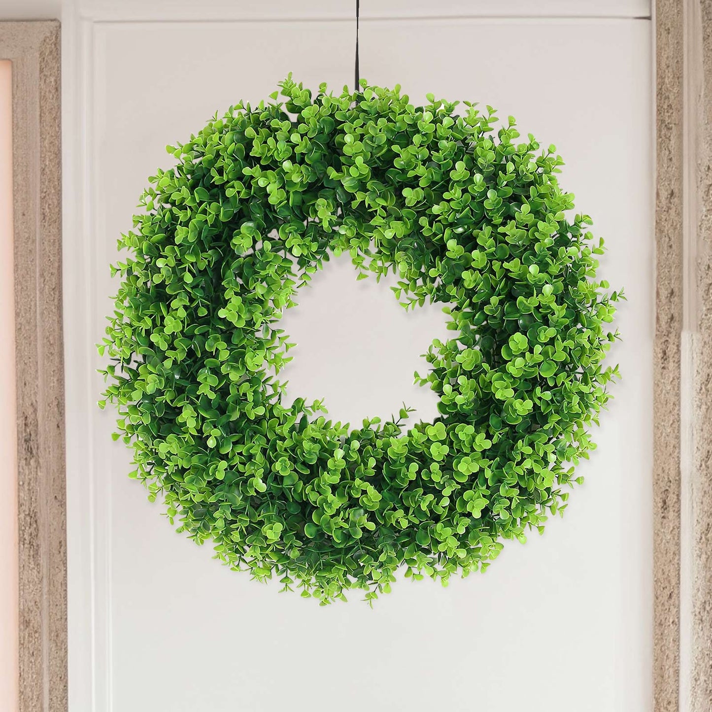21" Green Eucalyptus Leaf Spring Wreath – Lifelike artificial decor.