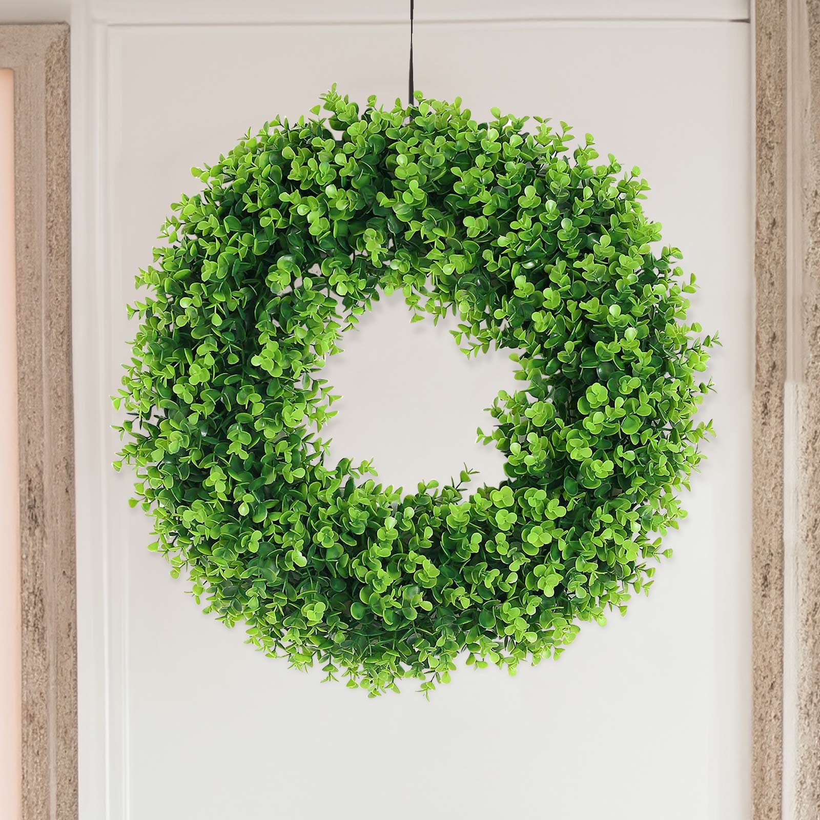 21" Green Eucalyptus Leaf Spring Wreath – Lifelike artificial decor.