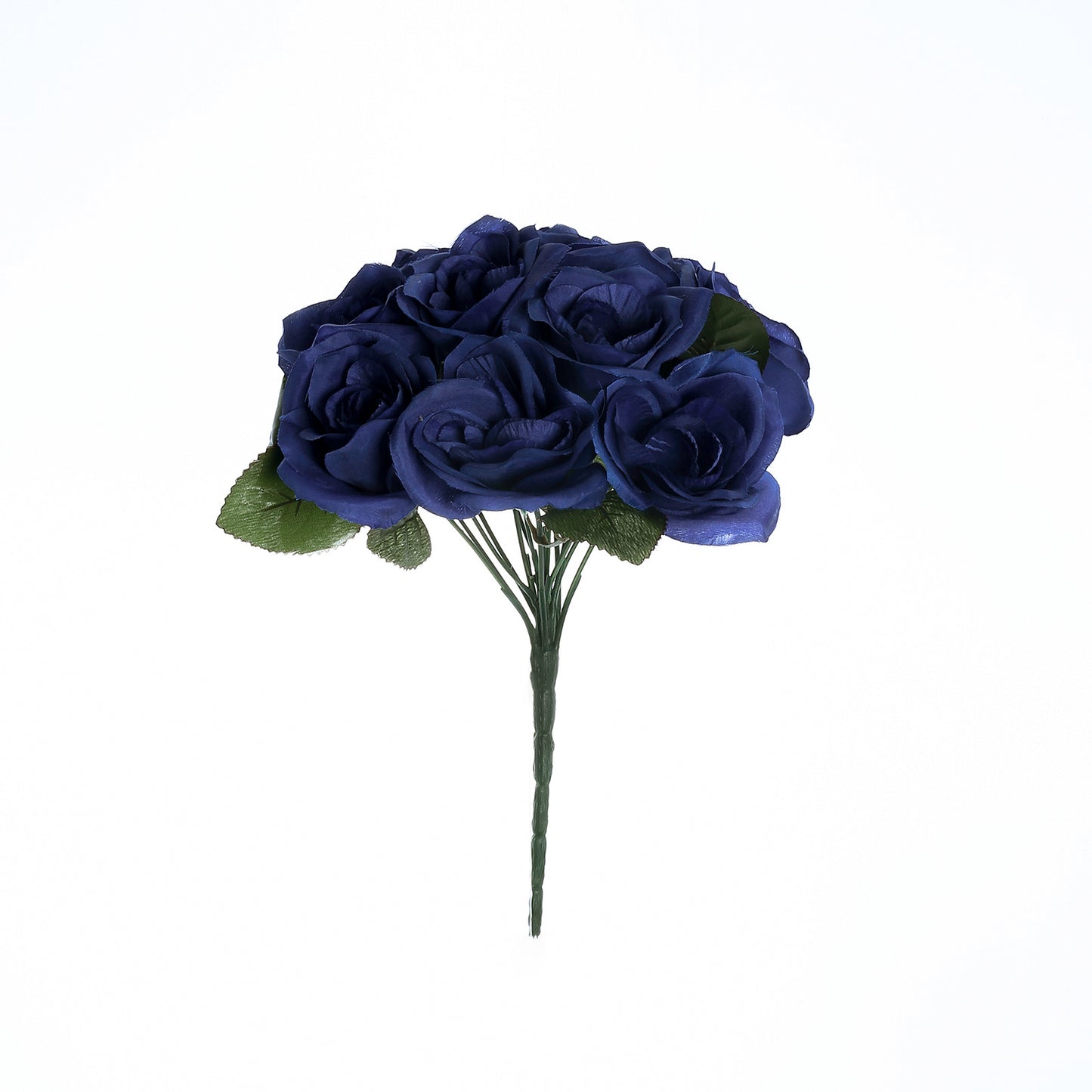 12" Navy Blue Artificial Velvet-Like Fabric Rose Flower Bouquet Bush